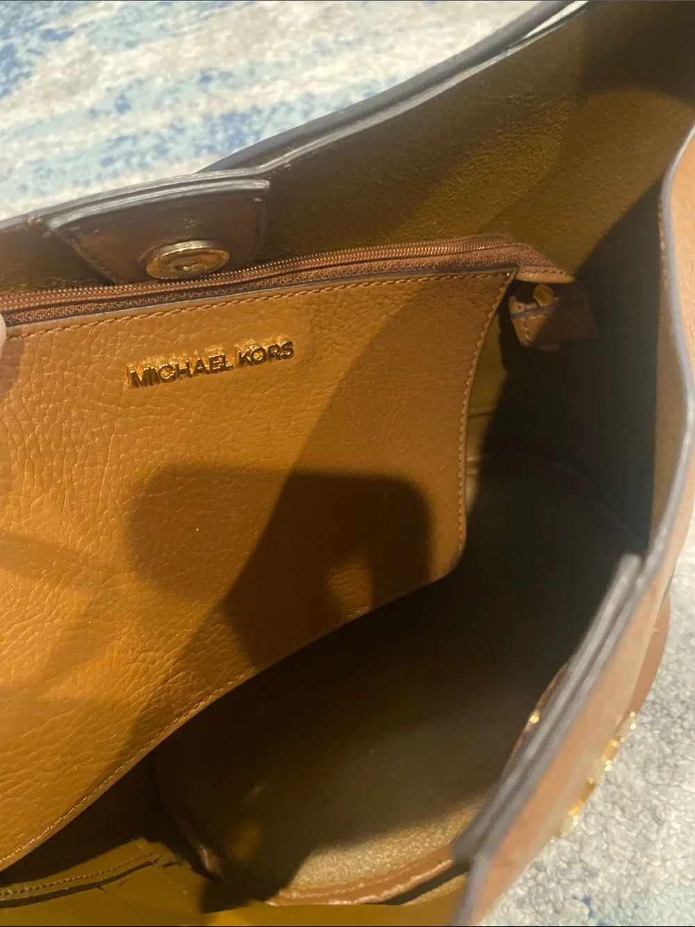 Michael Kors Cognac Leather Shoulder Bag with Tassel Accent